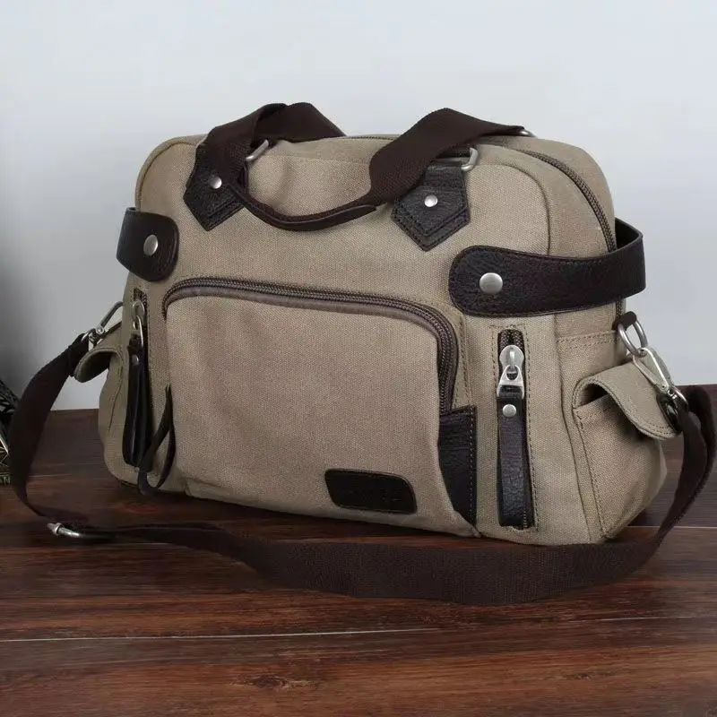 Vintage Men's School Messenger Crossbody Bag Handbag Canvas Hand-held Short-distance Travel Bag