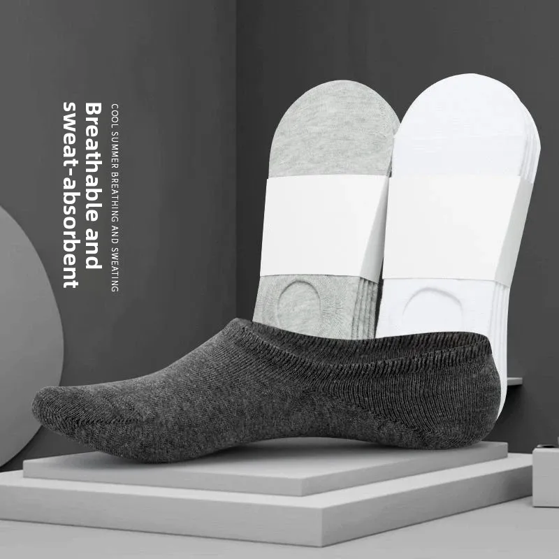 5 Pasang/Lot Kaus Kaki Pria Model Boat Soc Silikon Tak Terlihat Bahan Katun, Kaus Kaki Pendek Pria, Sandal Kaus Kaki Meia