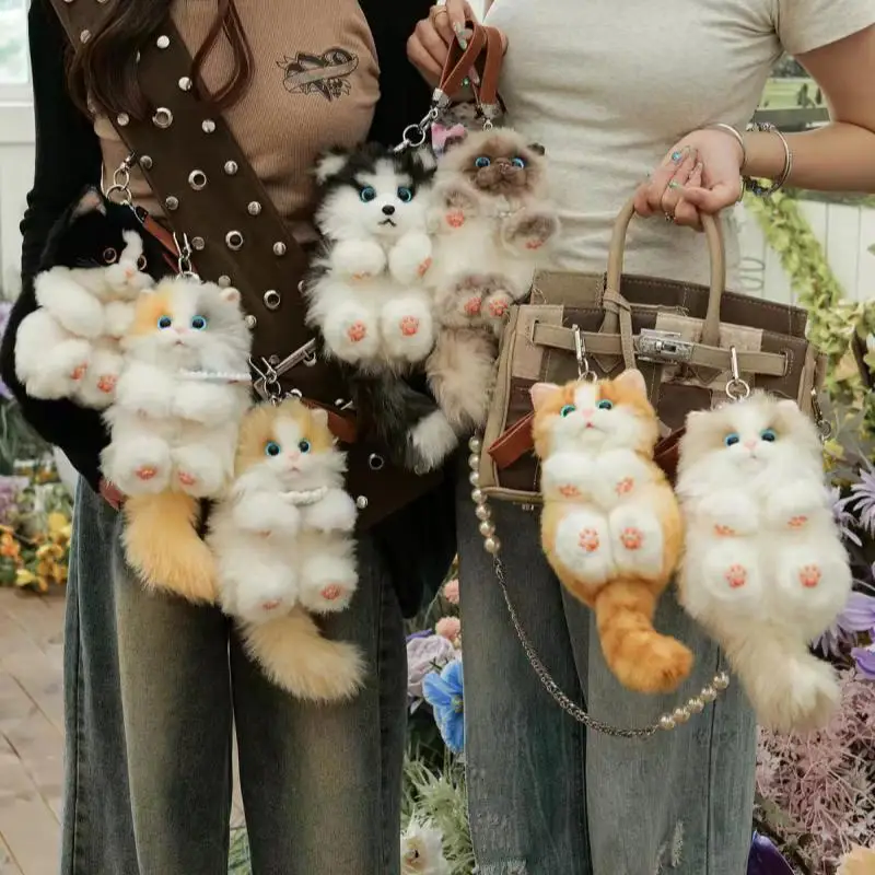 Cute Simulation Devon Cat Plush Pendant Stuffed Kitten Bag Charm Keychain Plush Ornament Bag Zero Wallet Key Bag Cute