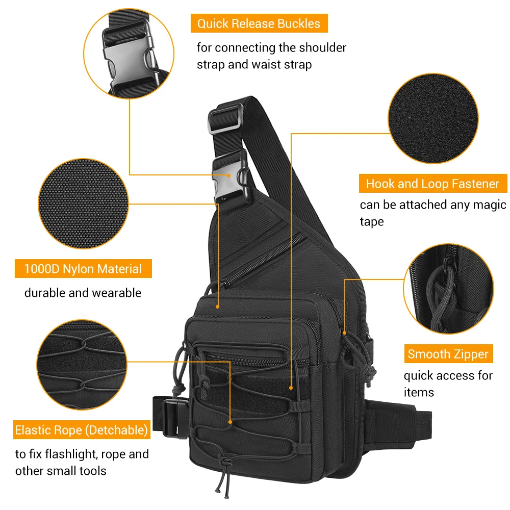 Outdoor Chest Bag with Gun Holster Concealed Carry Pistol Holster Bag EDC Organizer Pouch Hunting Hiking Climbing Sling Pack