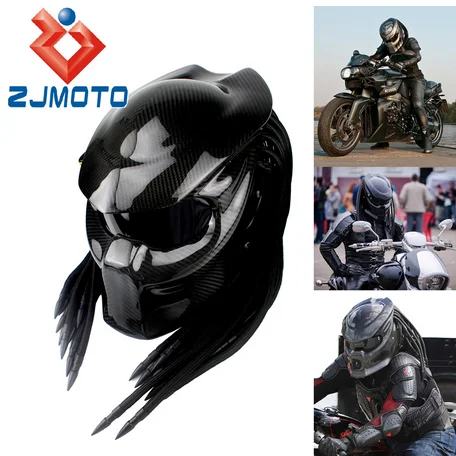 L Size Predators mask carbon fiber neca motorcycle helmet Full face Safety DOT with Helmet storage bag