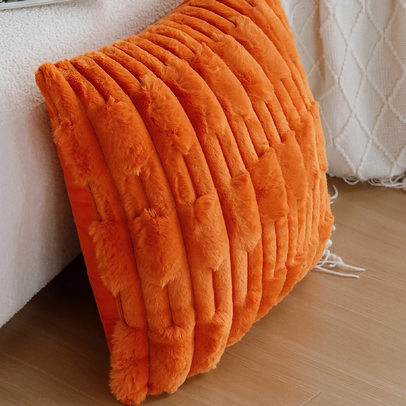 Orange Plush Cushion Cover Super Soft Winter Essential 45x45cm Solid Color Single-sided Simulated Fur Pillow Cover Skin-friendly