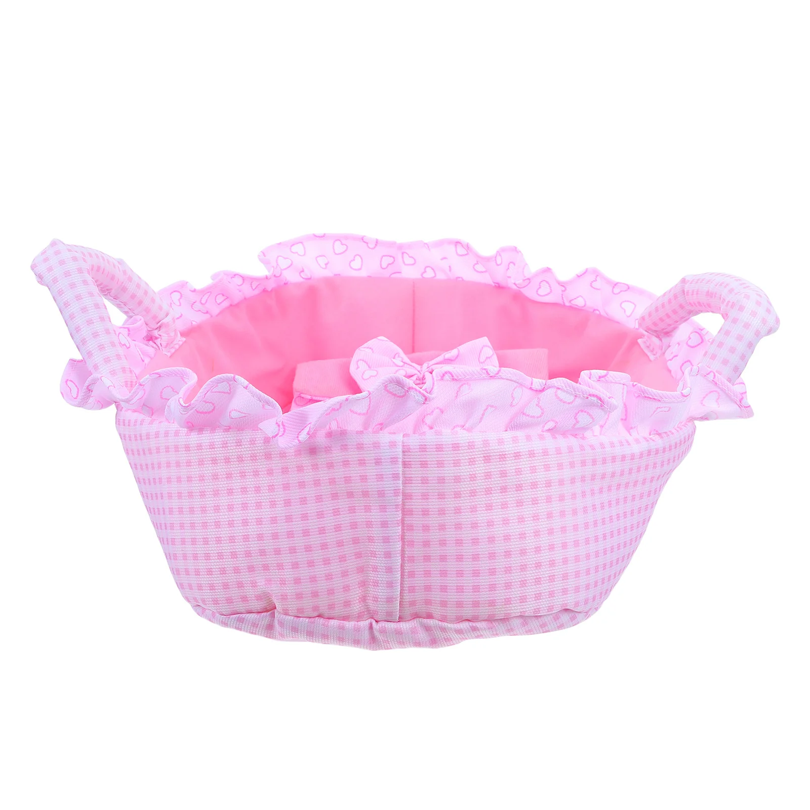 Baby Bassinet 35Cm Pink With Handle Lightweight Portable Cradle For Pretend Play Mini Crib Bed Reborn Carrier House