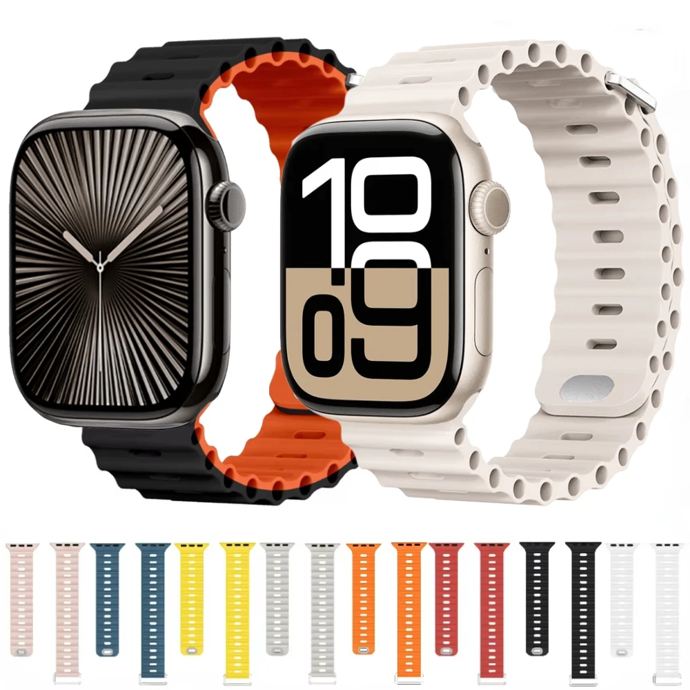 Ocean Wave Texture Silicone Strap for Apple Watch 10 42mm 46mm 9 8 7 6 5 4 3 SE 45mm 44mm 41mm 40mm Iwatch Ultra 49mm Watchband