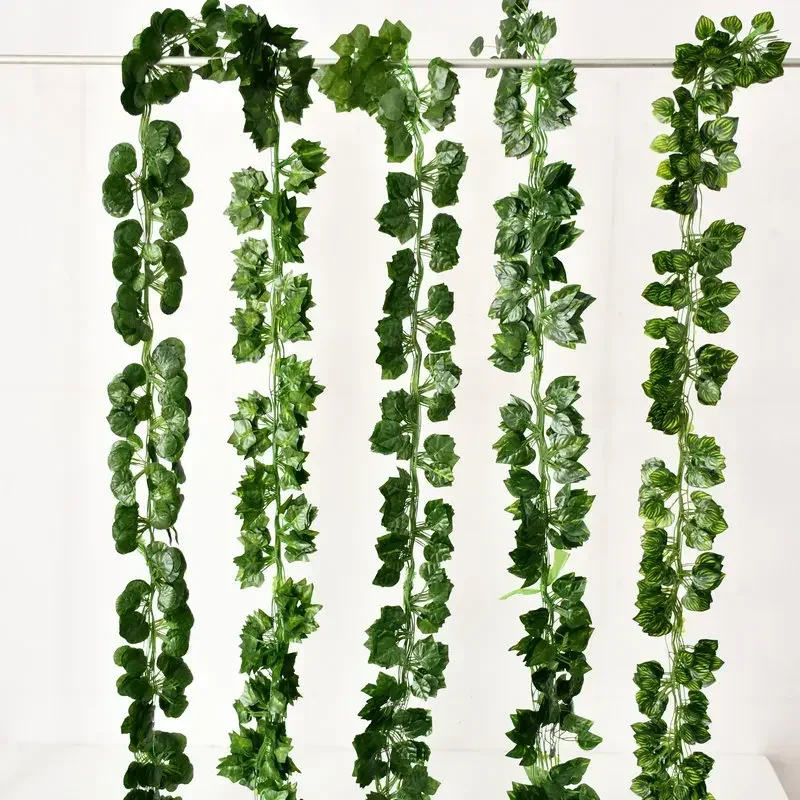 81/90pcs Artificial Plants Green Ivy Leaf Garland Fake Climbing Hanging Vine Outdoor DIY Garden Wall Wedding Party Supplies