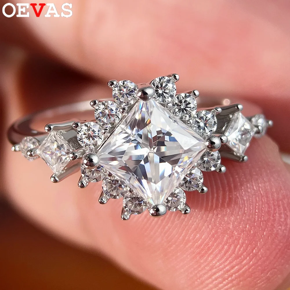 

OEVAS 1,2 карата 6 мм кольцо принцессы с полным муассанитом S925, серебряное сверкающее квадратное обручальное кольцо с лабораторным бриллиантом для женщин, подарочные ювелирные изделия