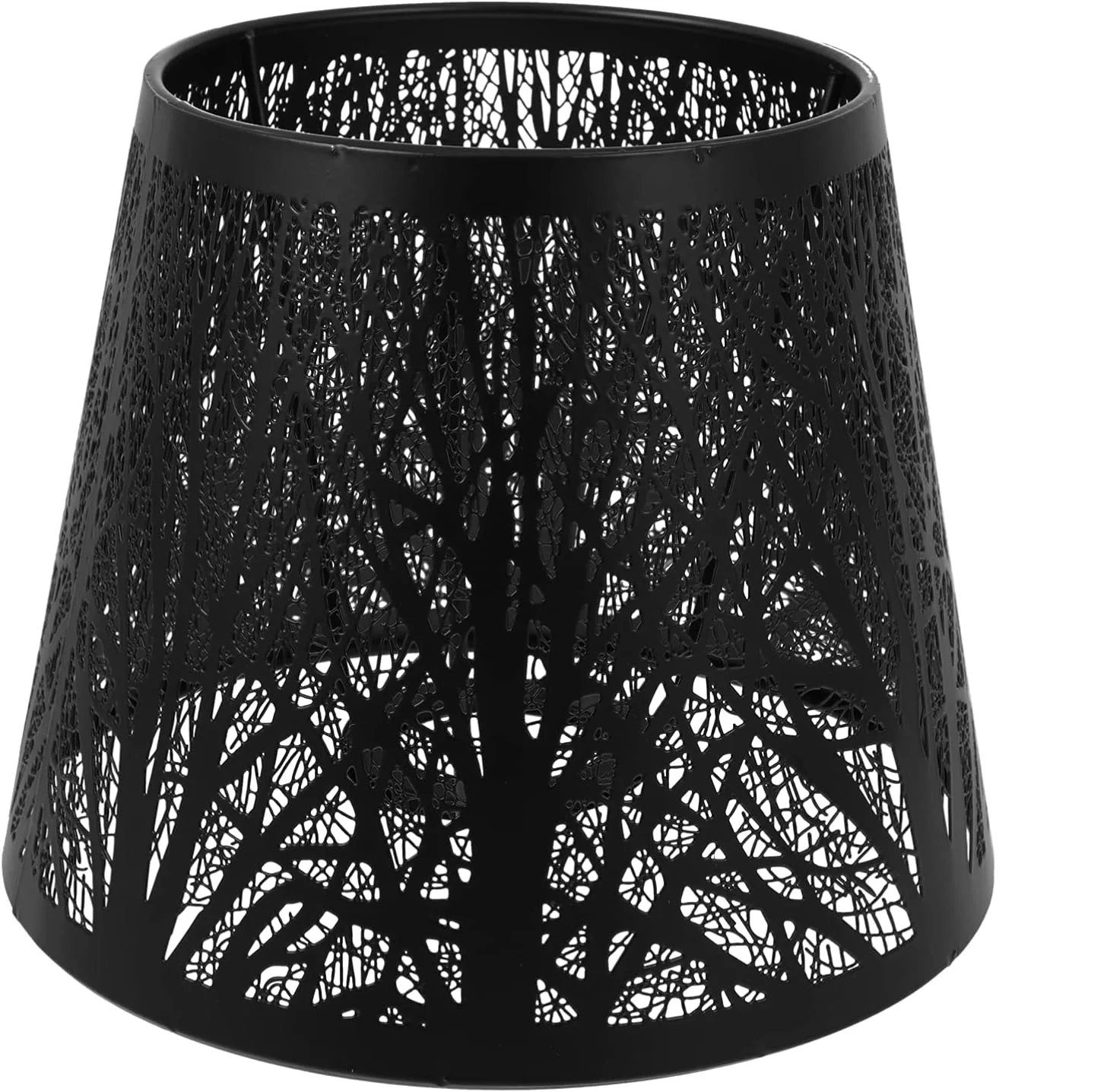 Pantalla de hierro forjado cortada con láser Tree Shadow para casquillo E27, 19 × 13 × 15 cm (parte inferior × superior × altura), decoración duradera para escritorio/casa