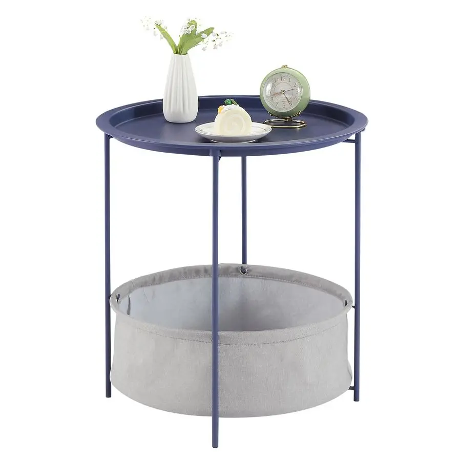 

Круглый приставной столик с тканевой корзиной для хранения, металлический, антикоррозийный и водонепроницаемый, маленькая прикроватная тумбочка со съемной подставкой-подносом