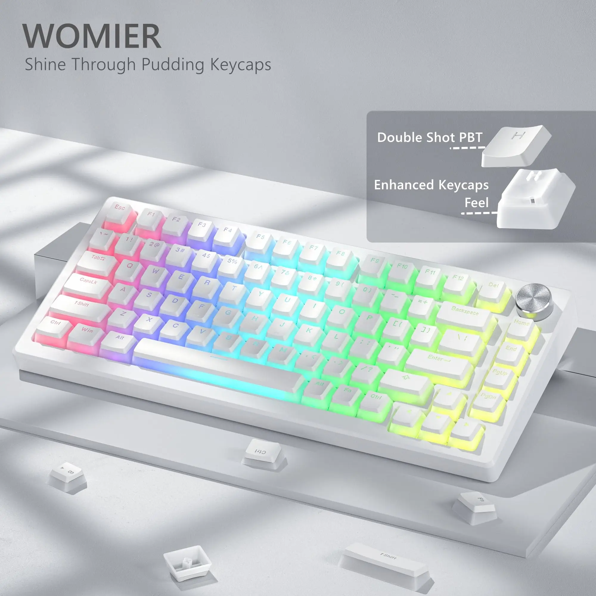 130 Keys OEM Profile Pudding Shine Through Keycaps Womier Double Shot PBT Keycaps for Cherry MX Switch Mechanical Gamer Keyboard