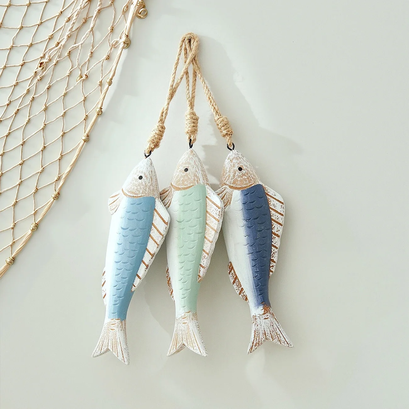 Mediterranean Retro Wooden Fish Skewers Hanging in The Ocean Fengxiang Villagers' Tavern Restaurant Wall Art Decorations