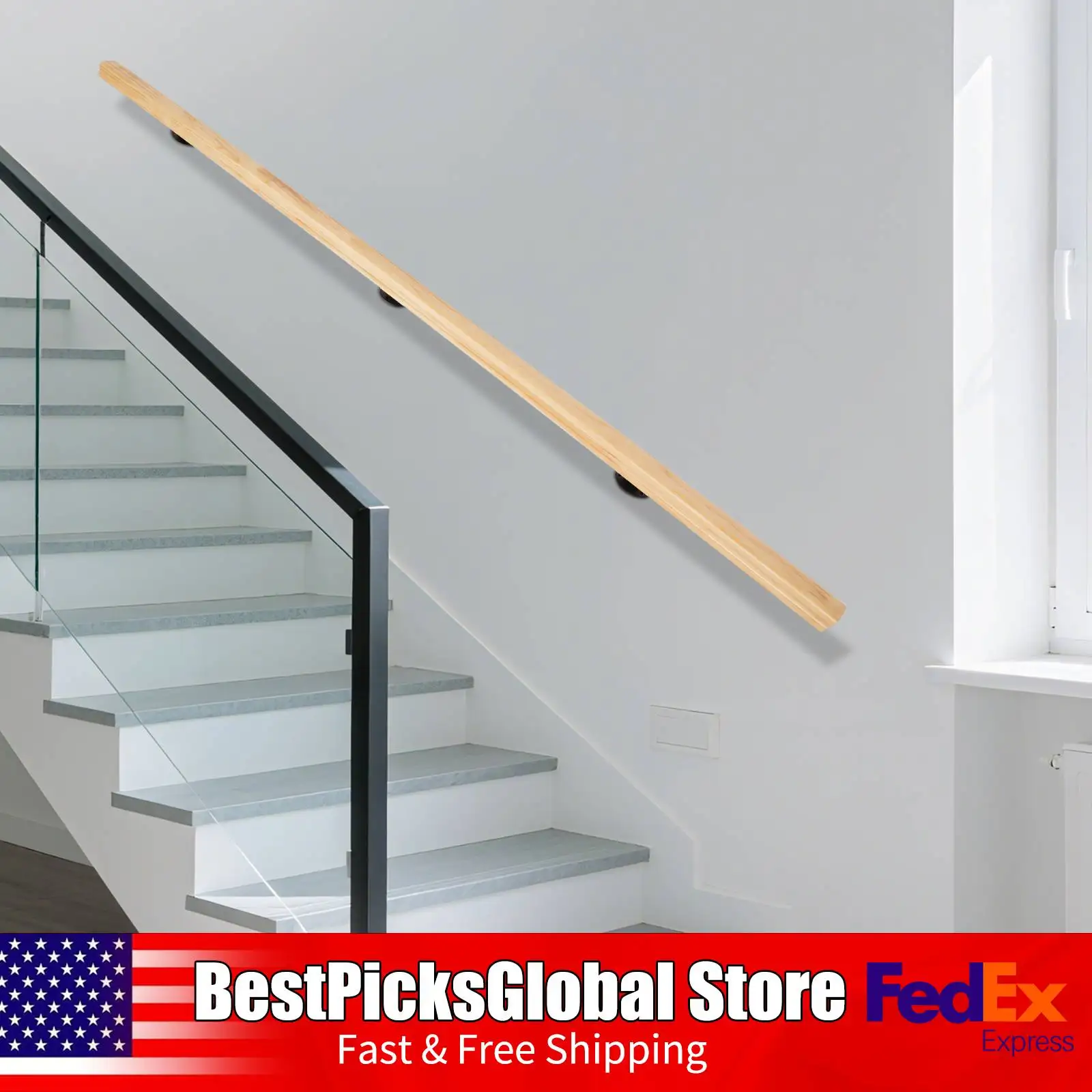 

Поруки длиной 7 футов, простая установка, цвет дерева, нагрузка 330,69 фунтов, деревянные противоскользящие поручни для лестницы для лофта, в помещении