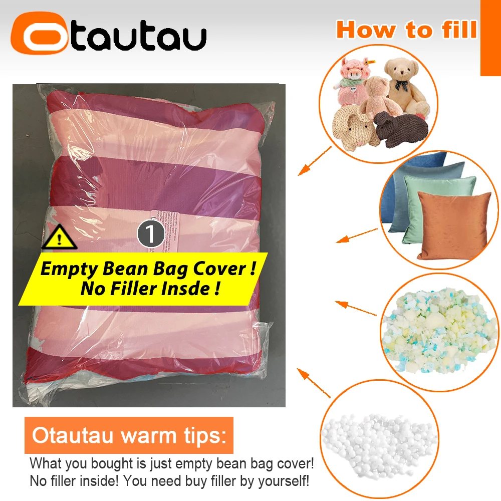 OTAUTAU Stripe Flocking Bean Bag Cover Corner Pouf Beanbag Cover DD166【No Filler!Need Buy Filler Yourself!】