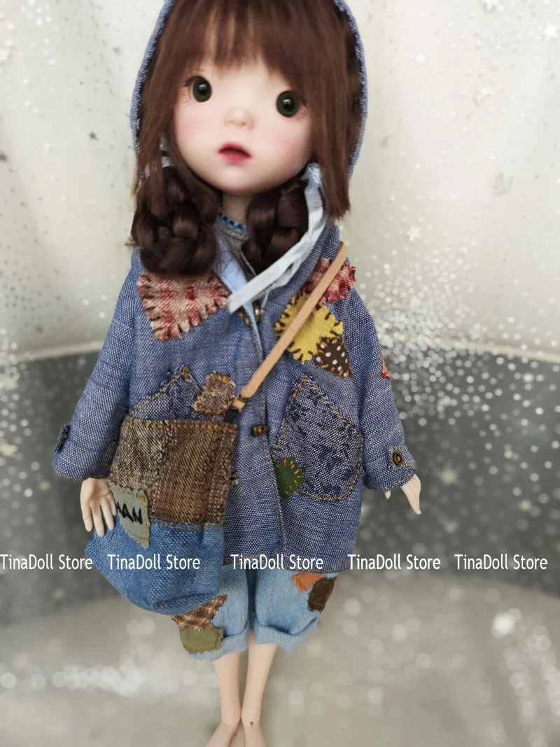 

（TinaDoll Store) Casual Style Landoudou/blythe 4pcs Clothes set Jeans/denim shirts for Landazz Landoudou/Blythe/ob22/ob24 Doll
