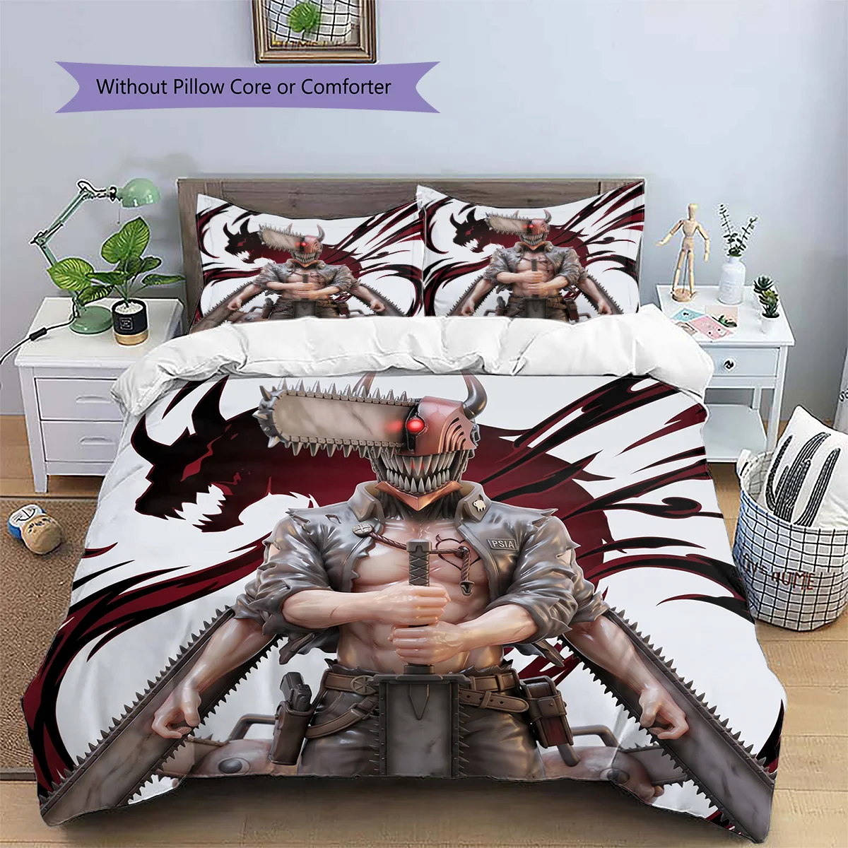 Chainsaw Man  Patterned Pillowcase & Duvet Cover Set Bedroom Bedding Decor with Anime Style Great Gift for Enthusiasts YUN6515
