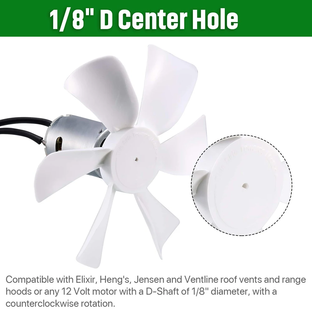 Replacement Vent Fan Blades 6 Blades RV Bathroom Vent Fan Motor Exhaust Fan for Elixir Ventline 12 Volt Motor Roof Vent
