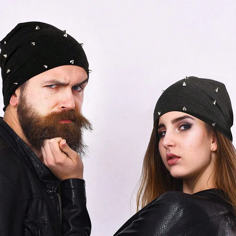 1pc Gothic Hat Unisex Goth Beanie Rivet Rock Punk Hat Stud Spike For Men Women, Black Gray,Y2K Style lightweight and comfortable