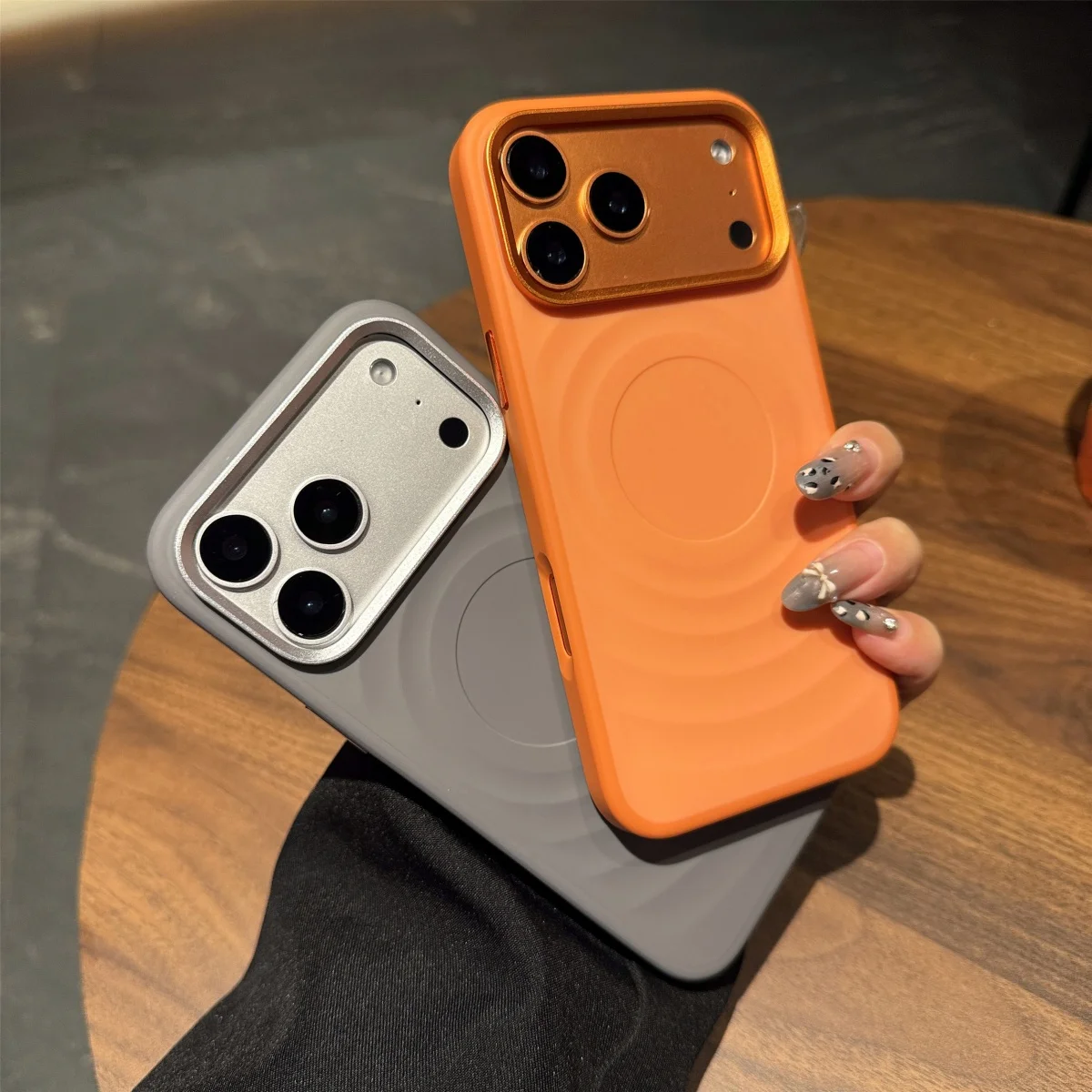 Mode Wasser Welligkeit Muster Silikon Für Magsafe Orange Telefon Fall Für iPhone 17 16 15 14 Pro Max Magnetische Drahtlose Ladung Cove