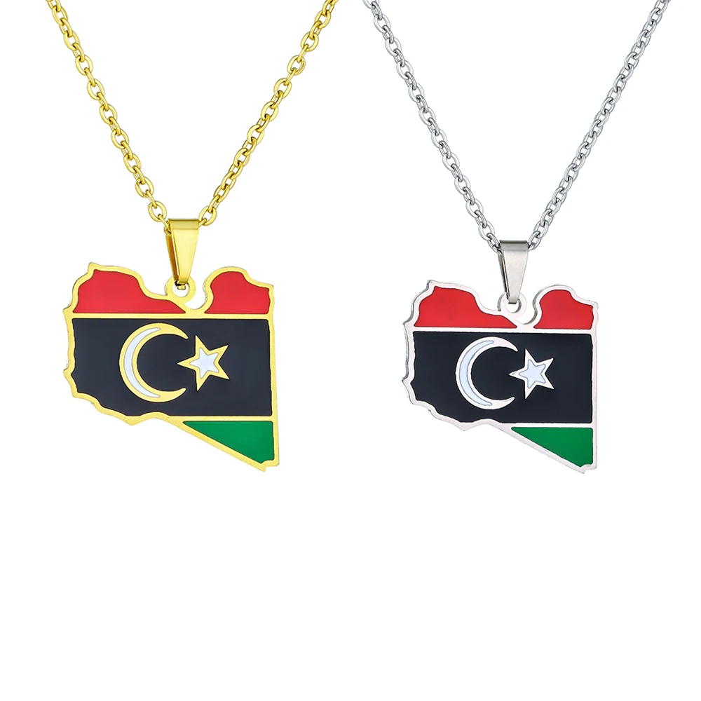 State of Libya Map Flag Pendant Necklace Stainless Steel Men Women Gold/Steel Color African Maps Jewelry Gift