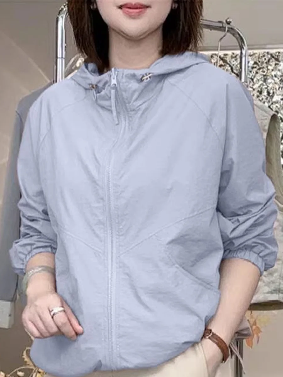

Свободная повседневная фиолетовая куртка с длинными рукавами для защиты от солнца, летняя новинка, модная солнцезащитная одежда малого размера
