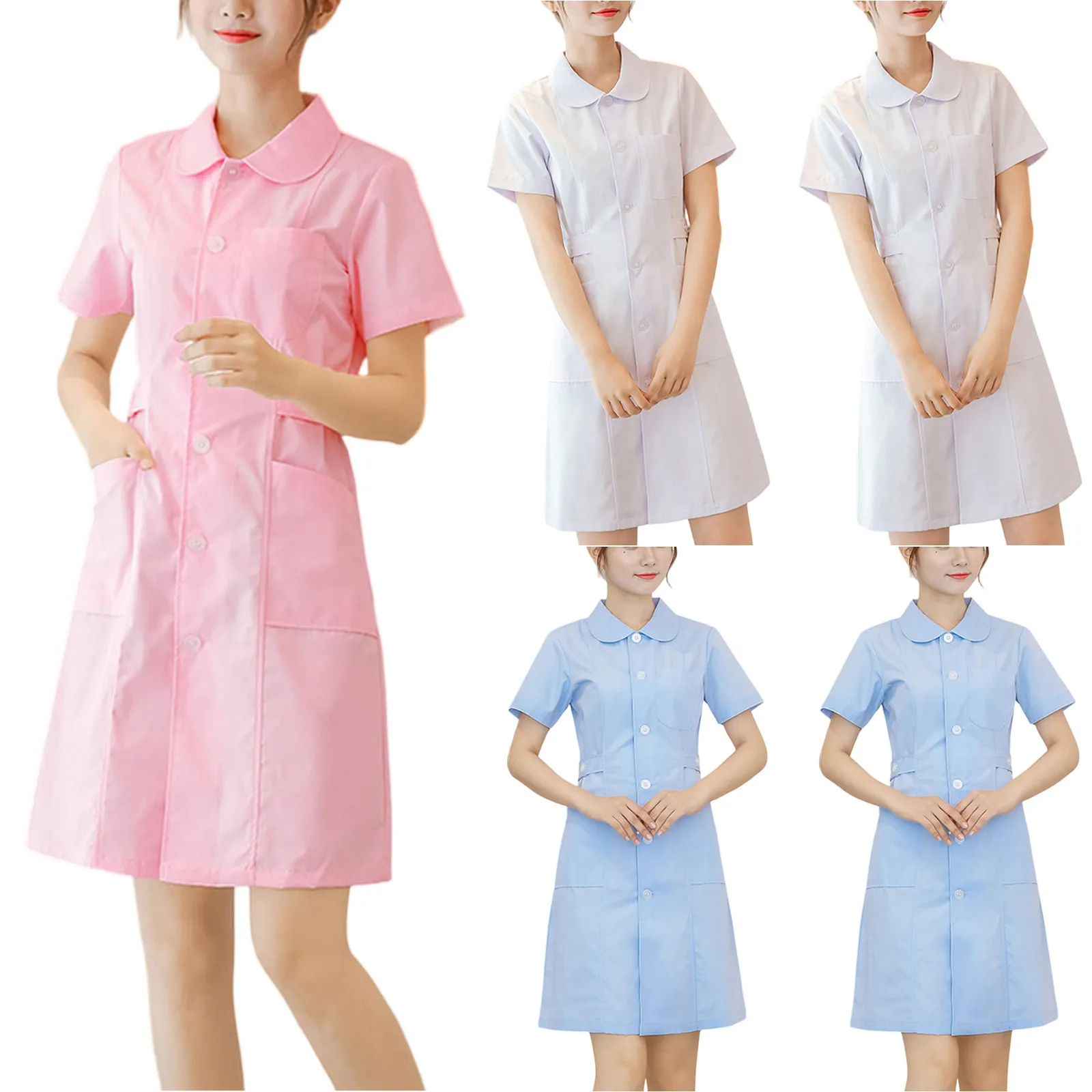Short Sleeve Nurse Uniform Women'S Lab Coat Winter Pharmacy Beauty Salon Doctor Intern Work Uniform Set Plus Size
