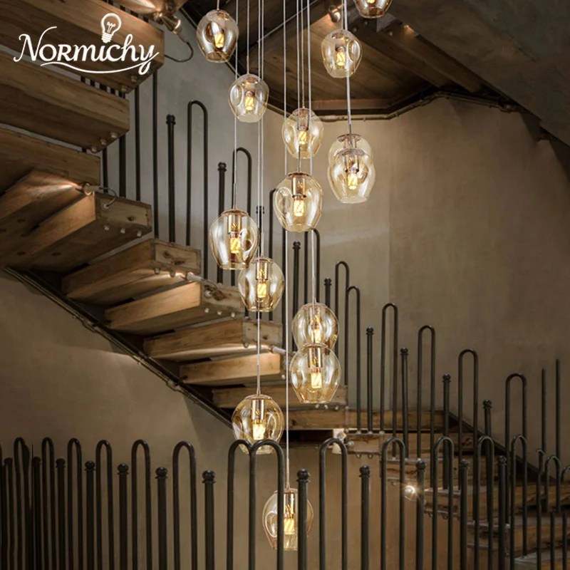 Duplex Villa Loft Spiral Staircase Long Pendant Light Changeable Nordic Post Modern Molecule Magic Bean Living Room Dining Lamp