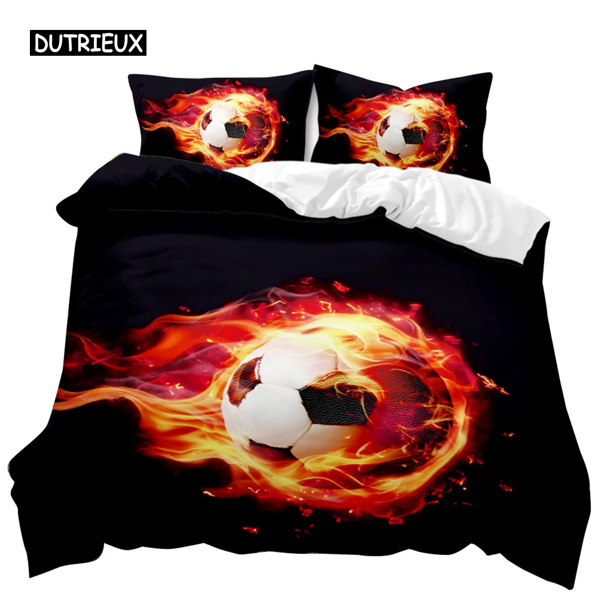 Football Duvet Cover Set Soccer with Fire Abstract Concept Art Design Ball Bedding Set Double Queen King Polyester Qulit Cover