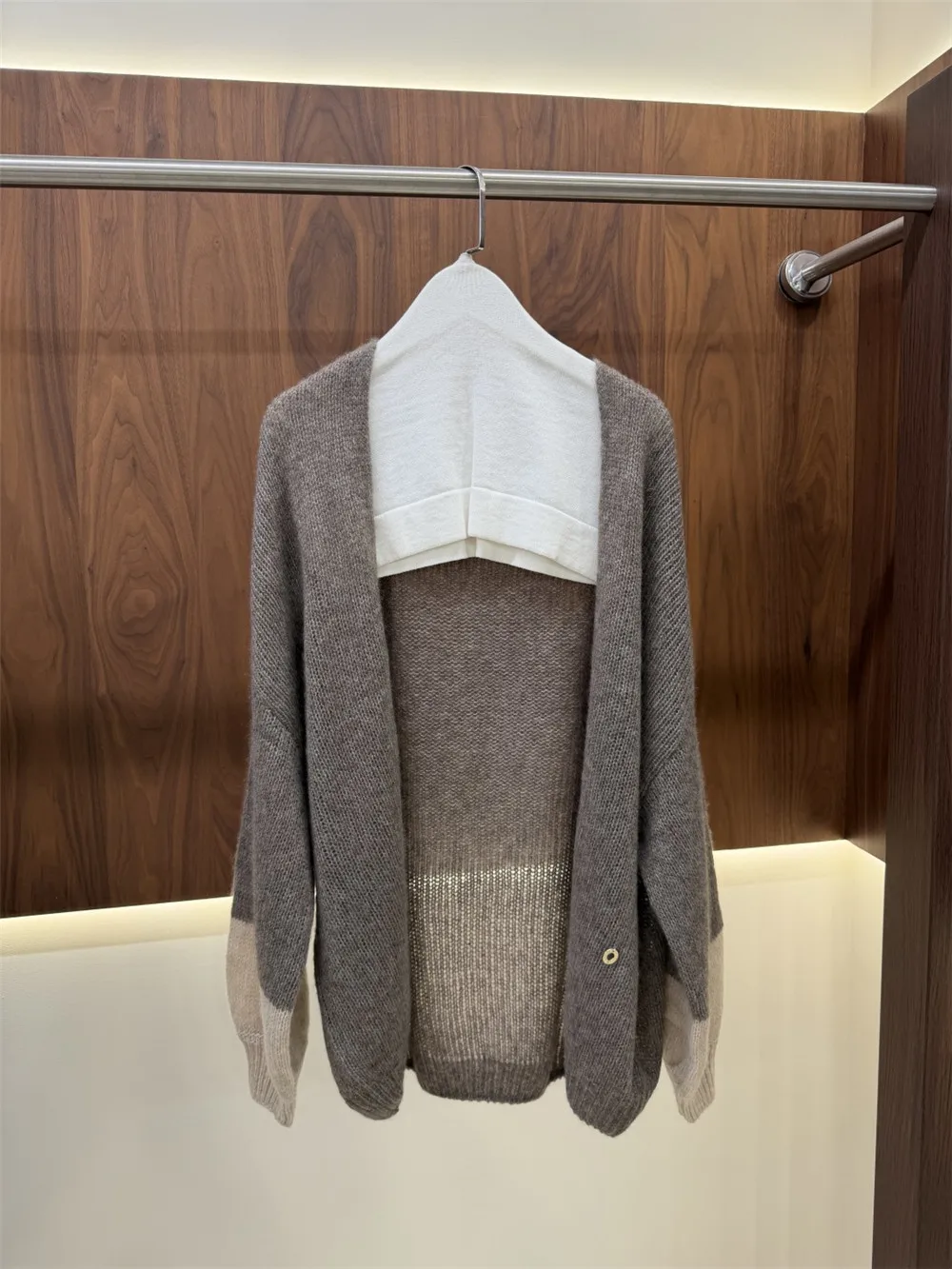 Women's High-Grade Open Cardigan Knitted Sweater Loose Fit Cashmere Silk Patchwork Lazy Neck Line Anti-Aging Versatile Knitwear