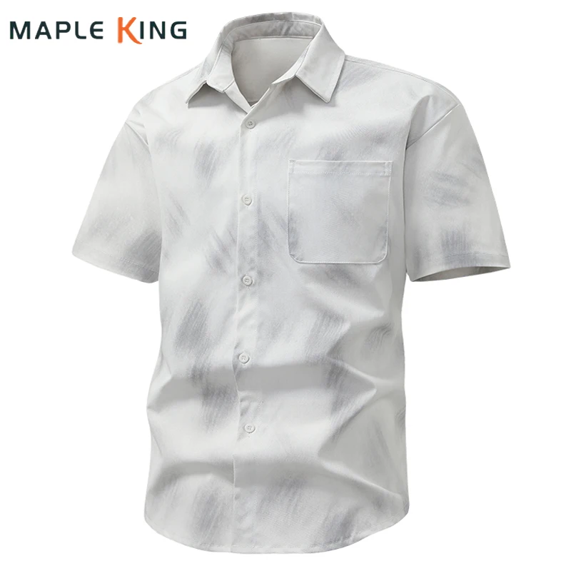 

Pocket Designer Man Titanium Cotton Twill Western Shirts Summer Tops Print Short Sleeve Loose Work Shirt Men Cardigan Streetwear
