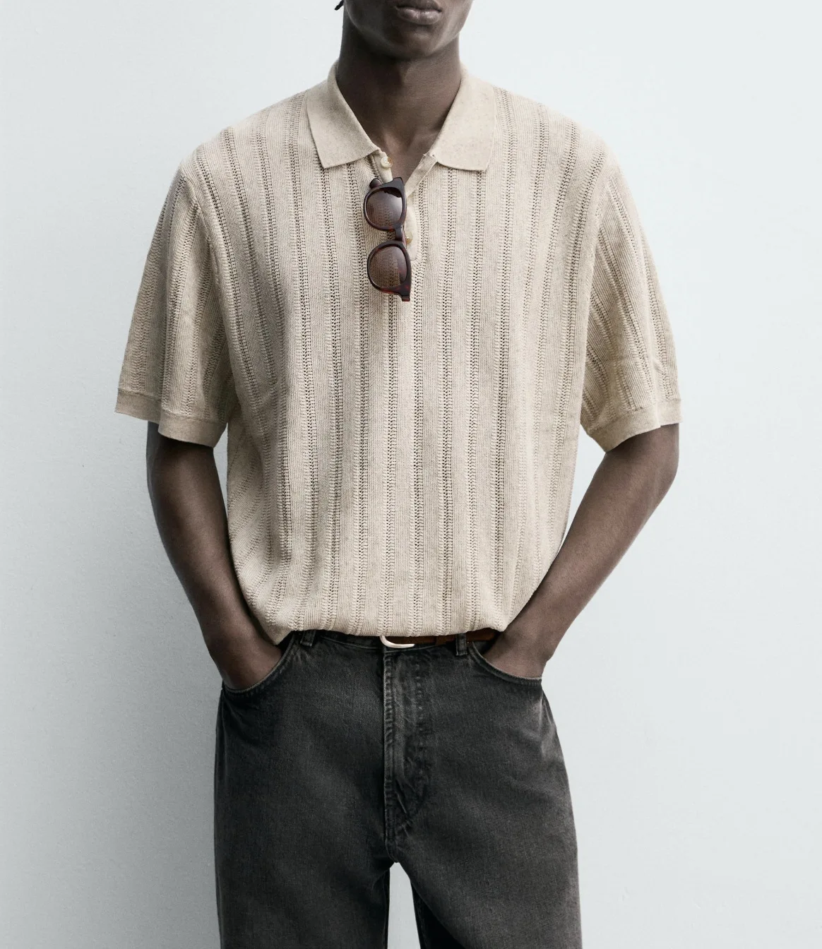 Fashion Men Shirt Short-sleeved Beige European American