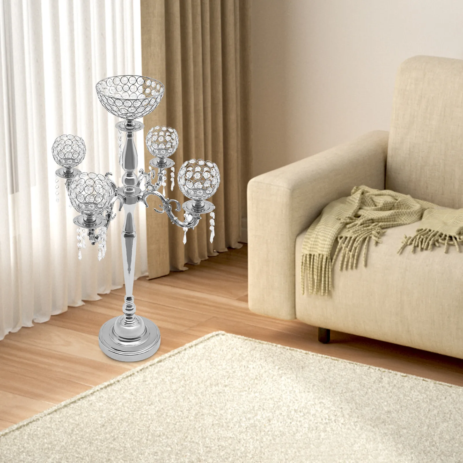 89 سنتيمتر الجدول الشمعدانات نذري شمعة عصا حامل 5 الذراع الزجاج الكريستال محور