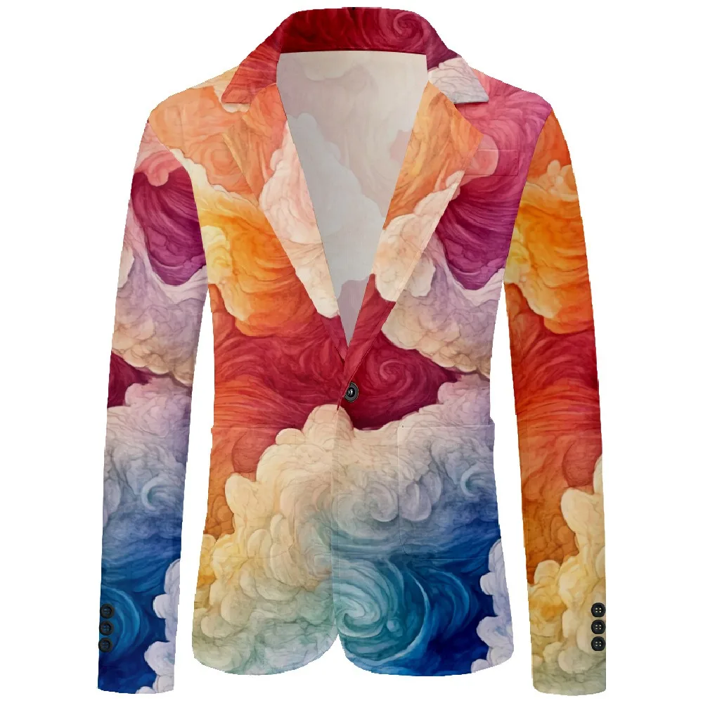 Mens Blazer Psychedelic Sky Gradient Printed One Buttons Casual Statement Coat Office Party Jacket Slim Fit Blazers Outfit Men