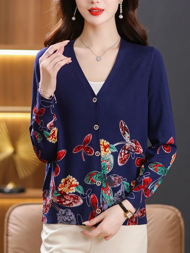 

Print Sweater Women 2025 Spring Fashion Womens Clothing Cardigan High Quality Thin Knitwears Single-breasted Cardigans