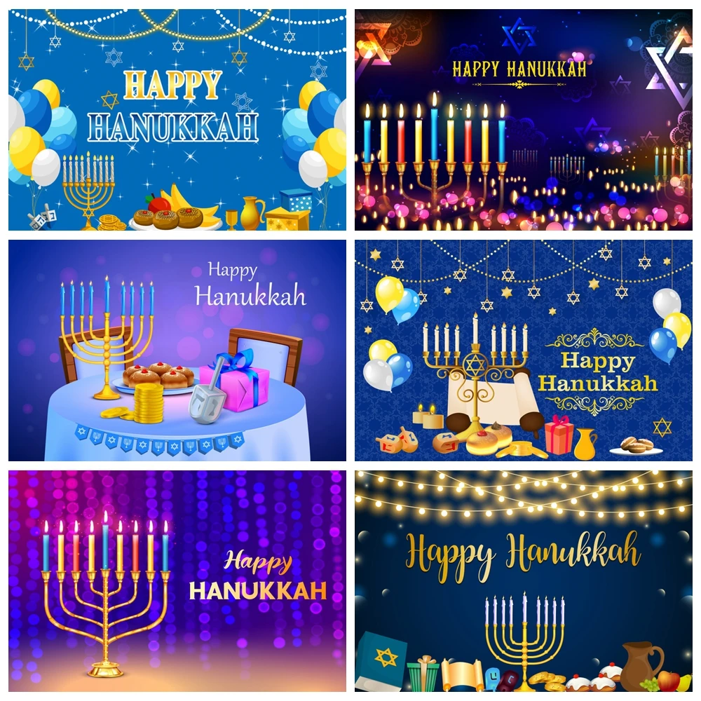 

Judaism Happy Hanukkah Backdrop Jewish Jesus Passover Candlestick Party Decor Photographic Background Photography Photo Studio