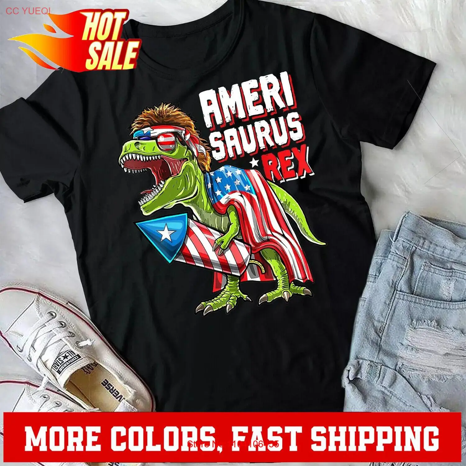 

AMERISAURUS Dinosaur 4th of July Kids Boys Men T Rex Funny Unisex T-shirt