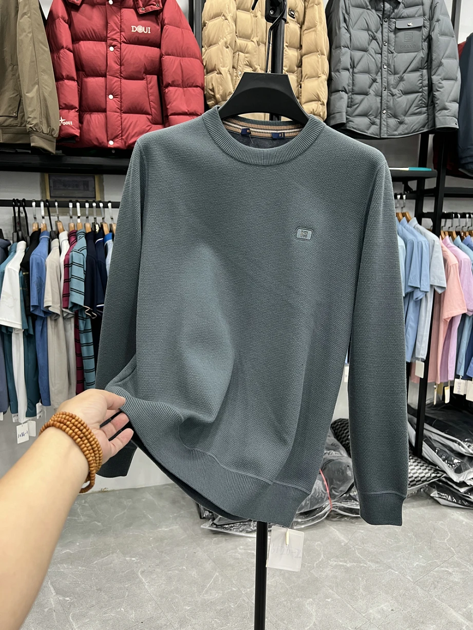 

Мужской вязаный свитер из флиса Thiened Fce, осенне-зимний, прямого кроя, теплый, повседневный, с длинным рукавом, круглым вырезом