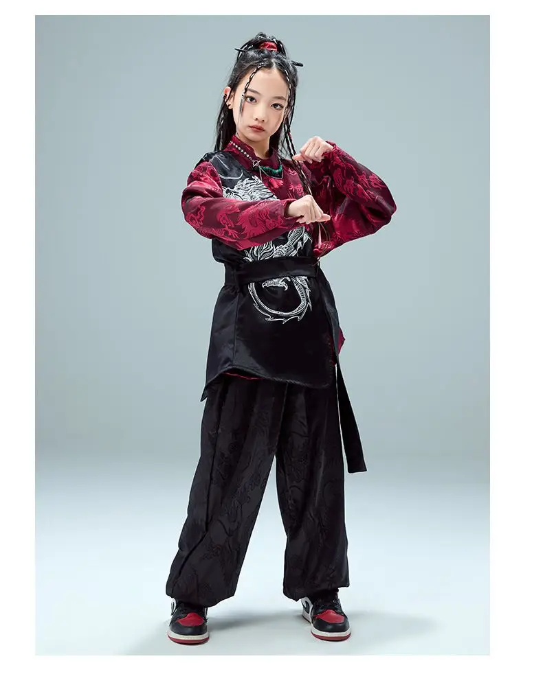 2025 Chinese Ancient Knight-errant Kung Fu Clothing Children's Cool Street Dance Style Wushu Set Martial Arts Performance Outfit