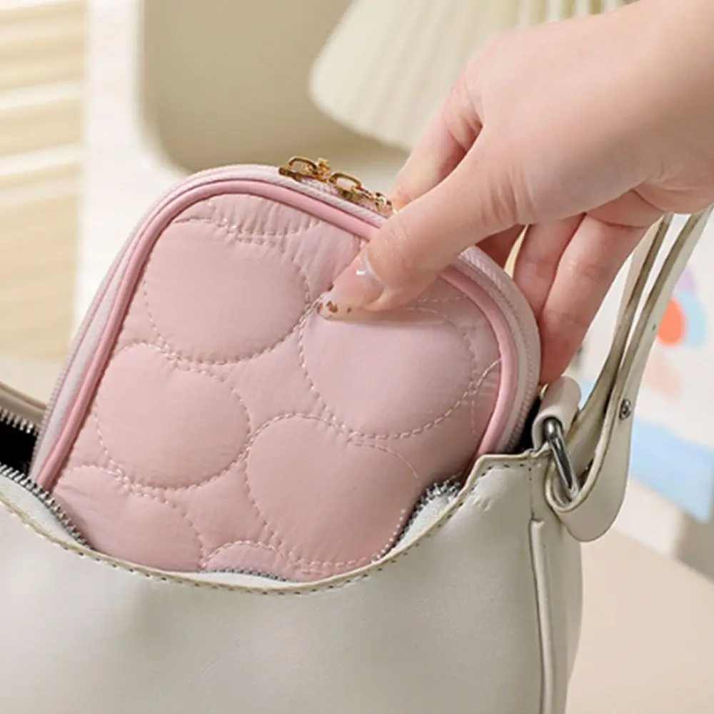 Delicate Portable Mini Storage Case Zipper Compact Cosmetic Pouch Heart-shaped Pattern Lightweight Makeup Bag for Women