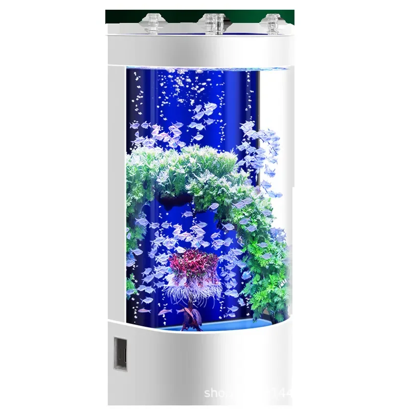 Semi Round Fish Tank Self Cleaning Aquarium No Water Change Needed Small Medium Floor Standing Glass Bowl for Living Room