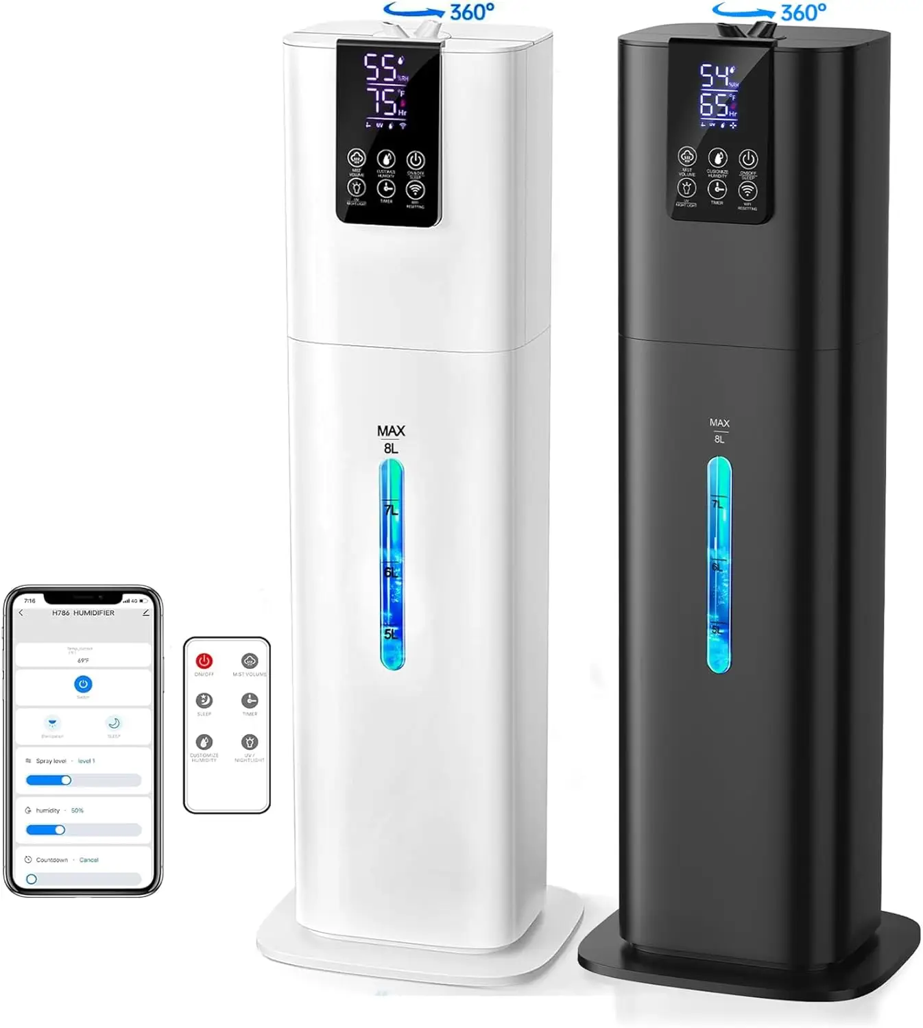 

RUNAL New Tower 8L 9L Большая емкость для спальни Паровая кипячение воды Big Smart CB Heat Cool Warm Mist Ультразвуковой увлажнитель воздуха