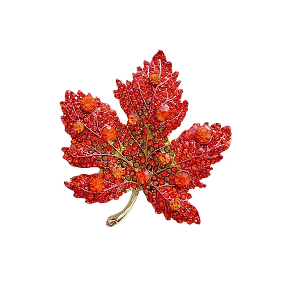 بروش أوراق القيقب من حجر الراين الراقية للنساء، إكسسوار أنيق من خليط معدني أنيق للمناسبات الرسمية والارتداء اليومي #1