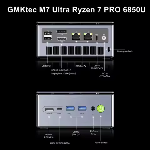 GMKtec M7 Ultra MINI PC Ryzen 7 PRO 6850U OCuLink Port Radeon 680M Windows 11 Pro DDR5 PCIe 3.0 M.2 2280 SSD WIFI 6E BT5.2