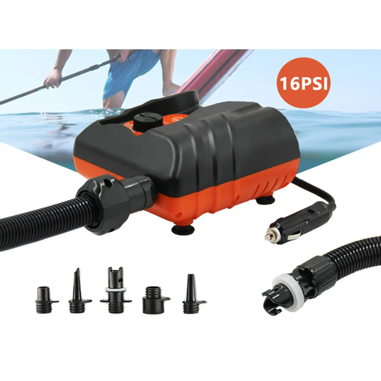 

Electric Air Pump Paddle Inflation Pump 12V 16PSI Airbed Pool Inflator