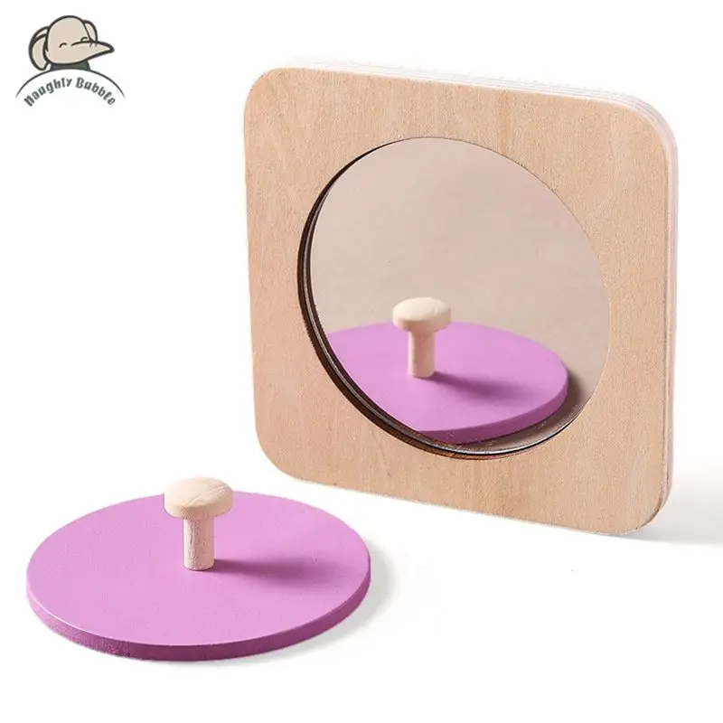 Rompecabezas Montessori con espejo, tablero ocupado, juguetes de madera para niños, juguete sensorial educativo temprano para niños pequeños, ayudas para la enseñanza preescolar, regalos