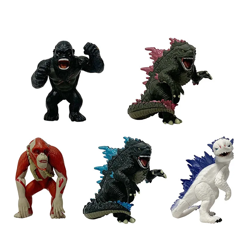 5pcs/set 5.5CM New Classic Movie Anime Godzilla Vs Kong Q Version Kawaii Figure PVC Model Toys Doll Ornament Gifts