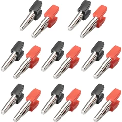 20Pcs 30/50mm Plastic Handle Test Probe Metal Alligator Clips Crocodile Electrical Test Clamps with Insulating Sleeves Red Black