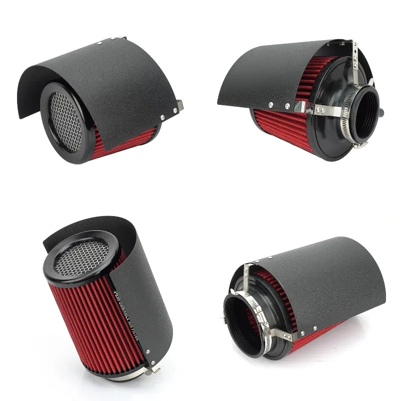 Universal Car Air Intake Filter with Heat Shield, Stainless Steel Adjustable Wind Guard for Air Filter Modification