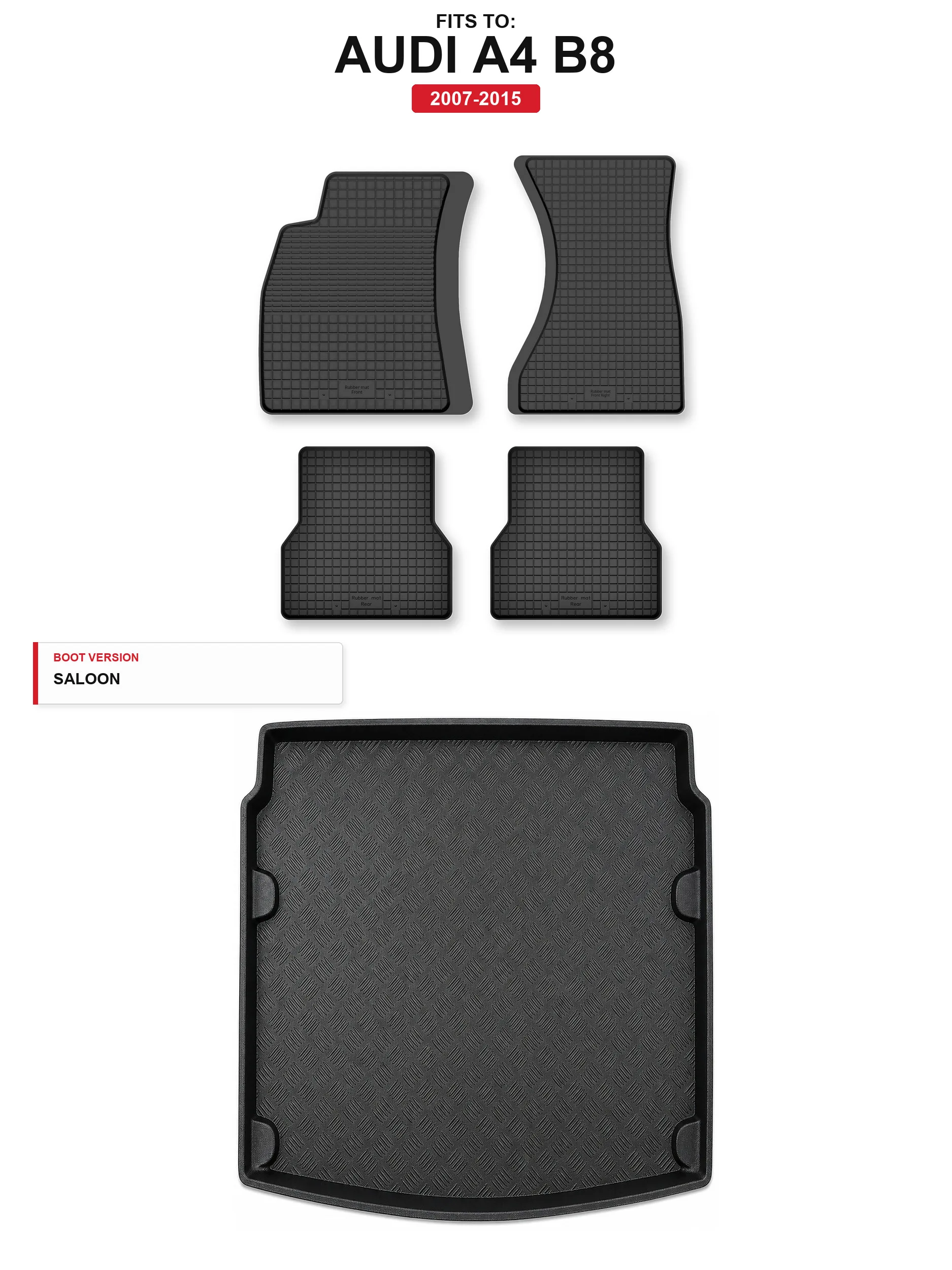 Tapijtmatten in de kofferbak + kofferbakmat voor: Audi A4 B8 2007-2015 Sedan 5 El.