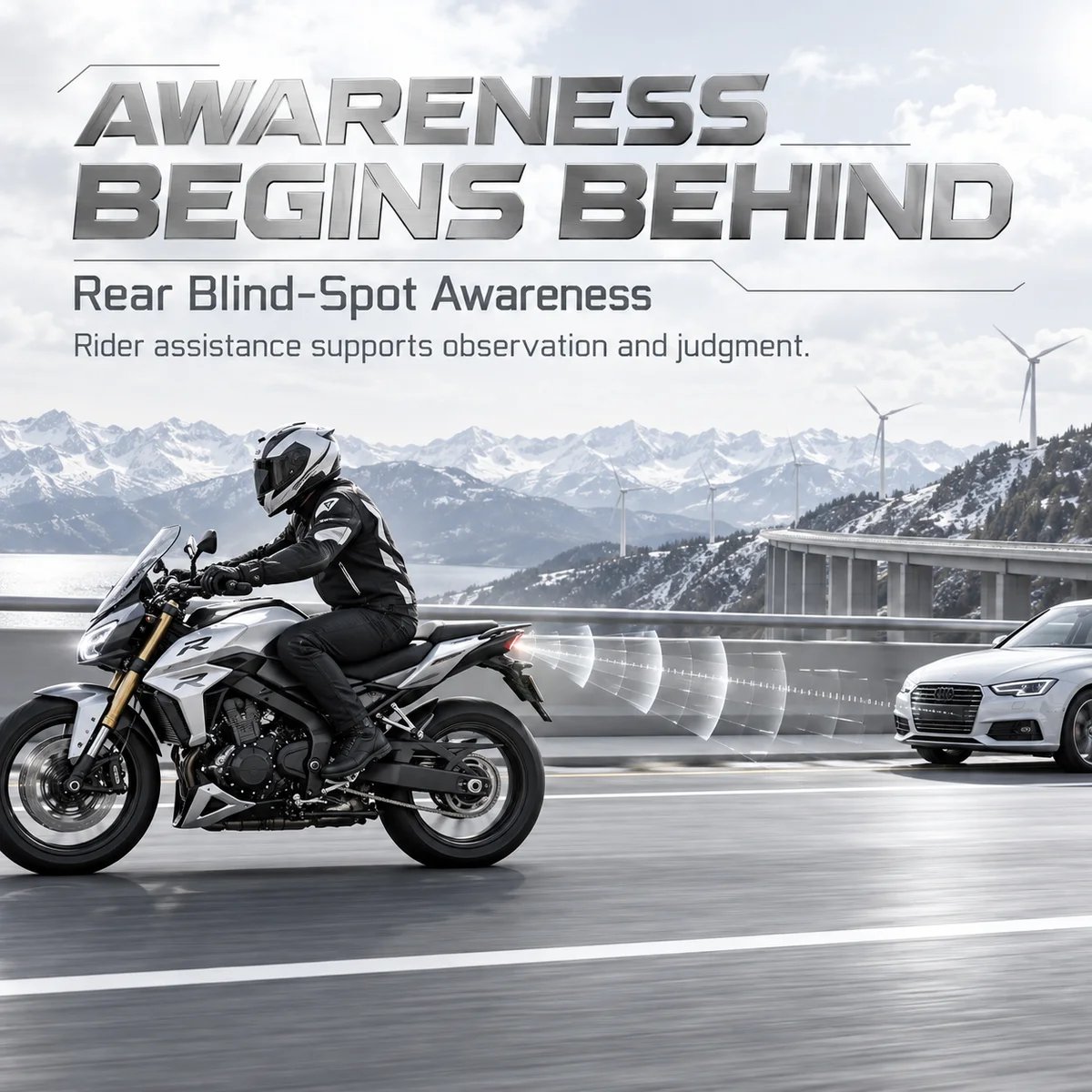 77GHz Motorcycle Blind Spot Monitoring Radar Kit with Dual LED Warnings, Rear Detection Up to 70m BSD LCA