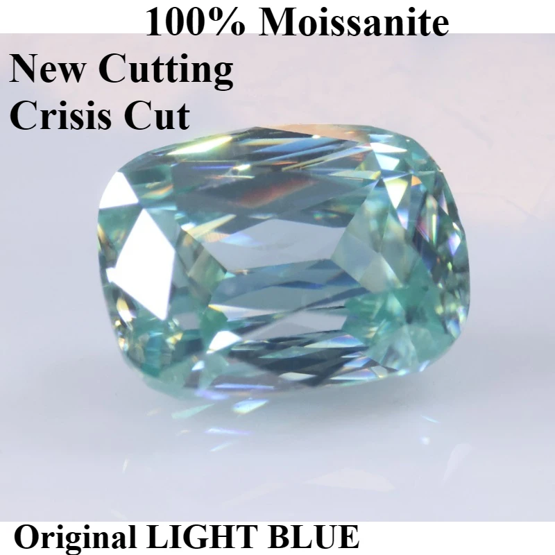 

100% MOISSANITE light blue cushion cut crisis cut 1ct-5ct with GRA vvs1 blue color diy jewelry making