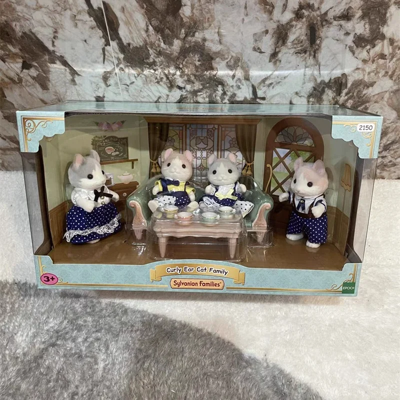 

Hot Sylvanian Families Anime Figures Kawaii Fold Eared Cat Family Doll Cute Baby Ternurines Figure Girls Toys For Kids